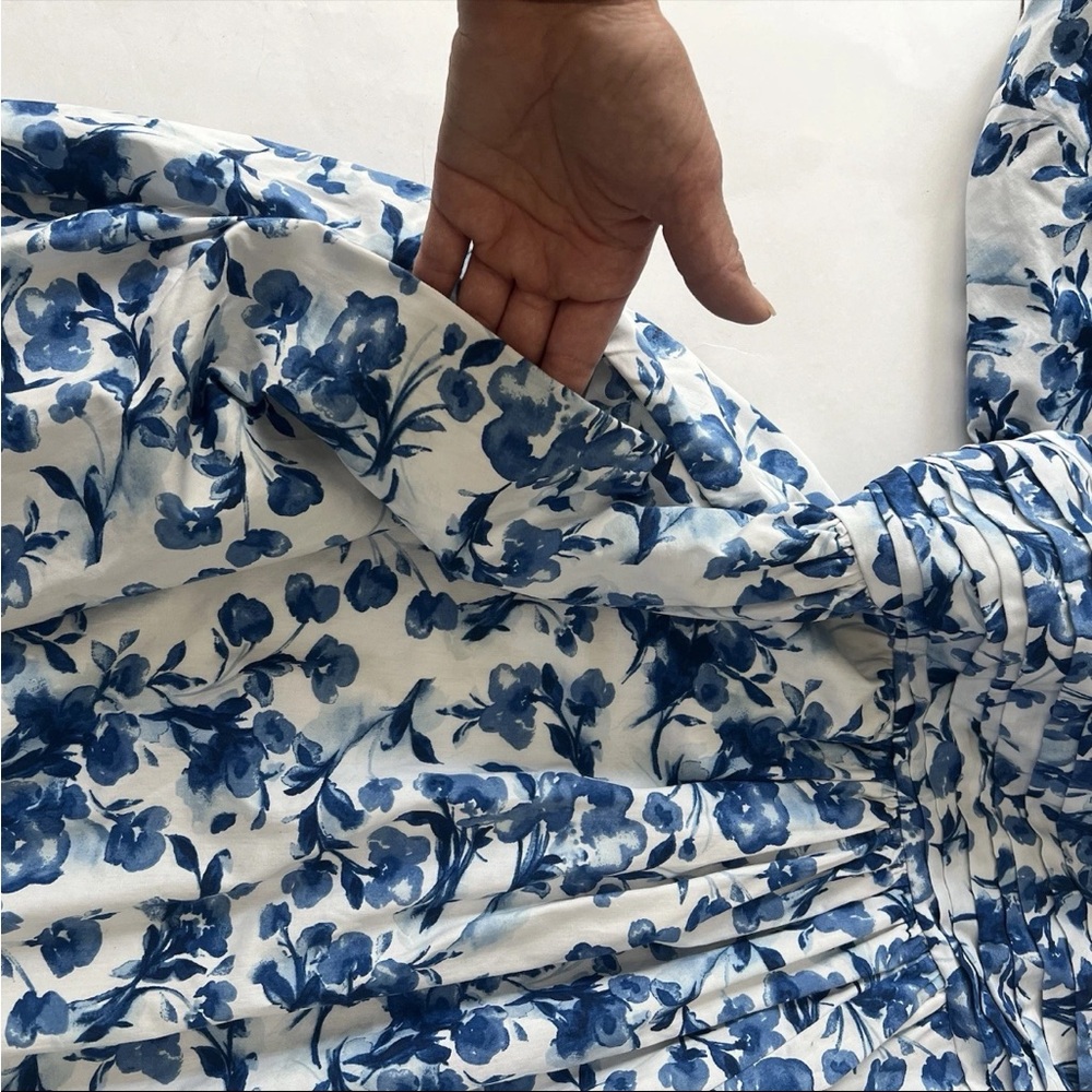 Abercrombie & Fitch Emerson Poplin Puff Sleeve Mini Dress S Blue White Floral - Picture 4 of 10